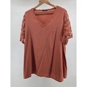 Bloomchic Lace Sleeve V Neck Tunic Top‎ Plus Size 26 Peachy Boho Festival Floral